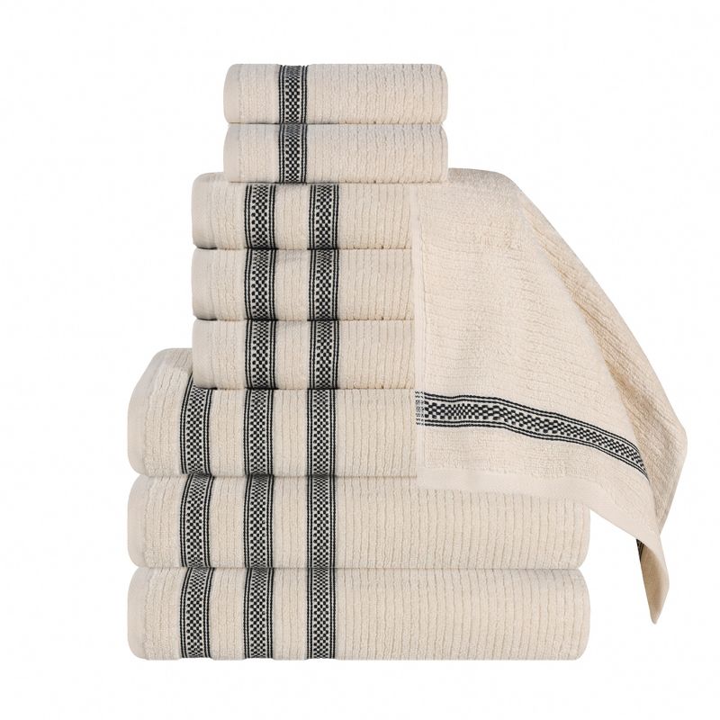 Zero Twist Cotton Ribbed Modern Geometric Border Assorted 9 Piece Bathroom Towel Set by Blue Nile Mills, 1 of 9