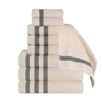 Zero Twist Cotton Ribbed Modern Geometric Border Assorted 9 Piece Bathroom Towel Set by Blue Nile Mills