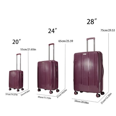 Vynxaria 3-Piece Luggage Set (20/24/28) Spinner Wheels for Men Women Lightweight Durable Travel Ready