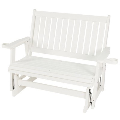 Fortune Candy Poly Lumber Patio Glider – 2-Seater with Ergonomic Deep Seat, High Backrest, Cup Holders, for Outdoor Garden, Yard, or Deck