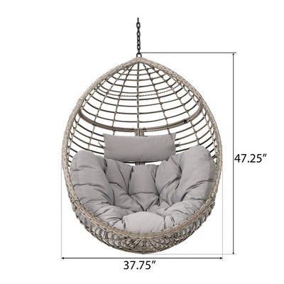Gray Wicker Hanging Hammock Chair with Cushions