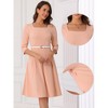 INSPIRE CHIC Women's Work Elegant Square Neck 3/4 Sleeve Belted Pleated a Line Church Midi Dress - 2 of 4