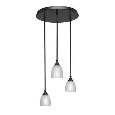 Toltec Lighting Empire 3 - Light Pendant in  Dark Granite with 5" Clear Ribbed Shade