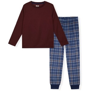 Sleep On It Boys 2-Piece Brushed Jersey Plaid Pajama Sets - 1 of 4