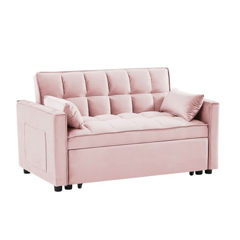 Nicbex Velvet Loveseat Sofa Modern Upholstered Pull out Sofa Bed 3 In 1 Convertible Sleeper Sofa Bed With Adjustable Backrest And Pillows pink Target