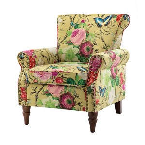 Araceli Traditional Wooden Upholstered Floral Armchair with Wingback and Nailhead Trim| ART OF LIVING DESIGNS - 1 of 4