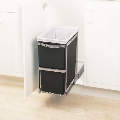 30 QT Pull-Out Trash Can with Full Extension Slides, Space-Saving Garbage Can Recycling Bin for Under Kitchen Cabinet, Black