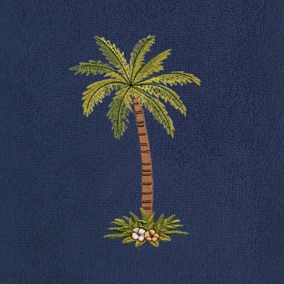 Marine Blue Turkish Cotton Palm Tree Embellished Towel Set