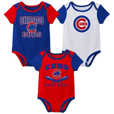 MLB Chicago Cubs Infant Boys' White Pinstripe 3pk Bodysuits - 0-3M