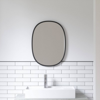 Sleek Modern Oval Hub Wall Mirror 18"x24" in Black