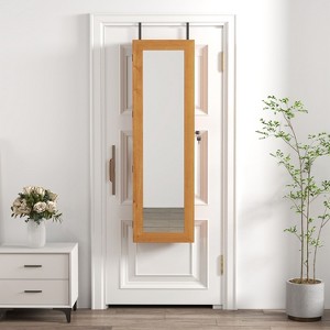 CAVINAS Wood Full Length Mirror with Jewelry Armoire,47.5"x14.3" Wall Mirror or Over Door Mirror with LED Lights,Lockable Full Body Mirror for Bedroom - 1 of 4