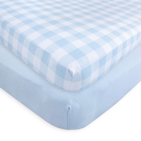 Blue plaid cheap crib sheet