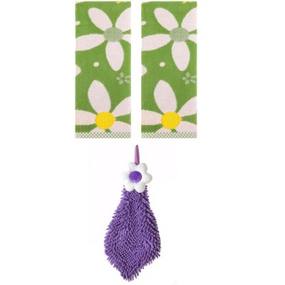 REGALWOVEN 3 Pcs Soft Absorbent Floral Pattern Bathroom Hand Towels