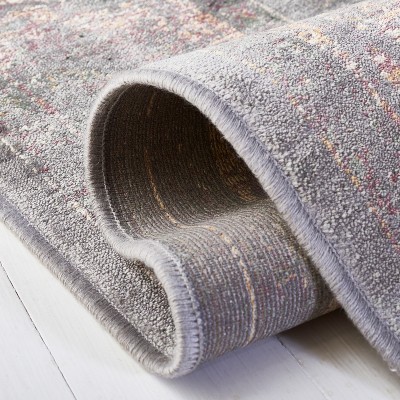 Vintage Grey and Multicolor Hand-Knotted Viscose Area Rug