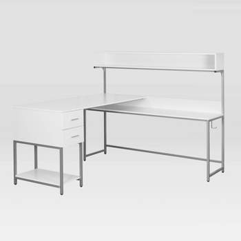 L Shape Desk with Hutch and Storage - Techni Mobili