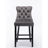 Velvet Upholstered Button-Tufted Bar Stools with Wooden Legs and Nailhead Trim, Set of 2 for Dining Room, Kitchen Island - 2 of 4