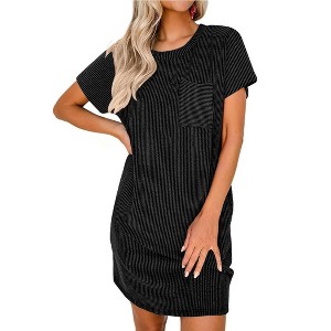 Ekouaer Women Sleep Shirt Above Knee Loose Fit Night Dress Comfortable  Viscose Sleepwear with Front Pocket Black XL : Target