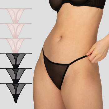 Curvy Couture Women's Plus Size Sheer Mesh String Bikini Panty Black Hue L  : Target