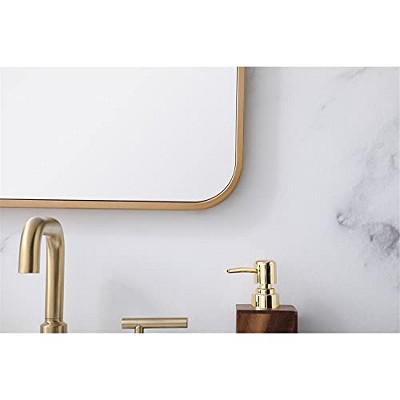 Modern Gold Rectangular Metal Vanity Mirror with Rounded Edges