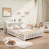 Lyngins Full Size Kids' Platform Bed Frame with Fence & Open/Close Small Door, Montessori Floor Bed Frame with Support Slats, Wooden Toddler Bed - 3 of 4