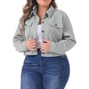 Agnes Orinda Women's Plus Size Casual Long Sleeve Button Down Lightweight Cropped Shirt Jackets - 2 of 4