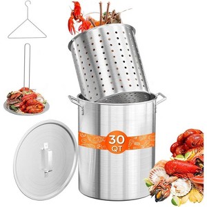 Winado 30 QT Stainless Steel Stock Pot with Strainer Basket , Lid, Hook and Steamer - 1 of 4