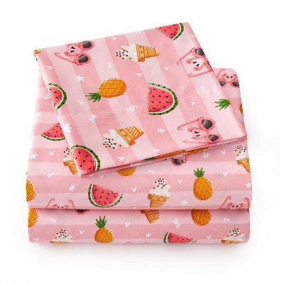 Sweet Summer Fun Pink Microfiber Kids' Full Sheet Set