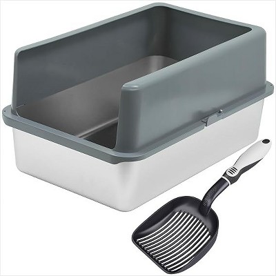 Extra Large Gray Stainless Steel Enclosed Litter Box with Scooper
