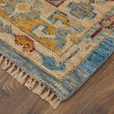Hand-Knotted Blue and Multicolor Wool Rectangular Area Rug