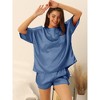 cheibear Women's Soft Satin Short Sleeve T-Shirt with Pockets and Shorts Pajama Sets 2 Pcs - 2 of 4