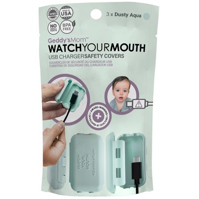 Geddy's Mom: Watch Your Mouth: Dusty Aqua - 3 Pack - USB Charger Child Safety Covers