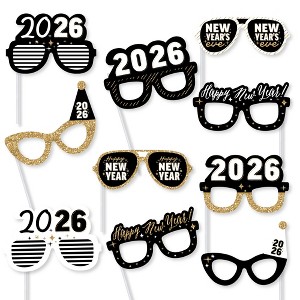 Big Dot of Happiness Hello New Year Glasses - Paper Card Stock 2026 NYE Party Photo Booth Props Kit - 10 Count - 1 of 4