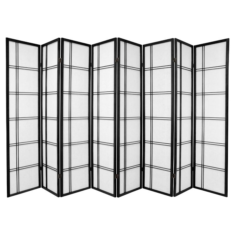 6 ft. Tall Double Cross Shoji Screen - Black, 8-Panel, Hardwood Frame, Traditional Washi Rice Paper, Easy Maintenance, Room Divider, 1 of 6