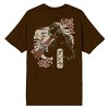 Godzilla Cherry Blossoms Front & Back Art Adult Brown Crew Neck Short Sleeve Shirt - 2 of 4