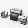 LayinSun 4 Pieces Aluminum Outdoor Patio Furniture Set, Metal Modern Conversation Sofa Set with Fire Pit Table and Washable Thick Cushions - 2 of 4