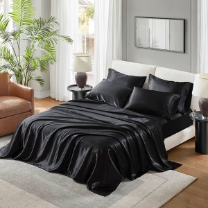 Sapphtopaz Luxury Satin Comforter Set, Bedding Set Fitted Sheet Set with 1 Flat Sheet,1 Fitted Sheet,2 Pillowcase, Machine Washable - 1 of 4