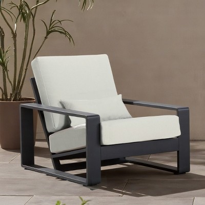 Modern Aluminum Patio Club Chair with Cushion,Rust Resistant Outdoor Accent Chair,Lounge Armchair Garden or Balcony-Cuddlewood