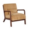 Wood Frame Lounge Chair with Corduroy Upholstery, Plush Ribbed Seat and Matching Lumbar Cushion, Scandinavian Design - 2 of 4