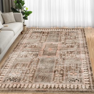 Washable Area Rug Retro Chic Medallion Distressed Design Living Room - 1 of 4