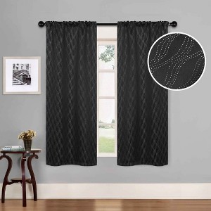 Modern Farmhouse Textured Waves Room Darkening Semi-Blackout Curtains, Set of 2 by Blue Nile Mills - 1 of 4