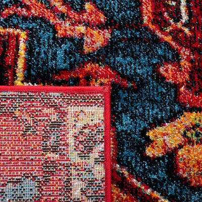 Vintage Red and Blue Rectangular Synthetic Area Rug