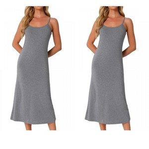 INSPIRE CHIC Women's 2 Pcs Nightgown Sleeveless Spaghetti Strap Midi Cami Camisole Full Slip Under Dress - 1 of 4