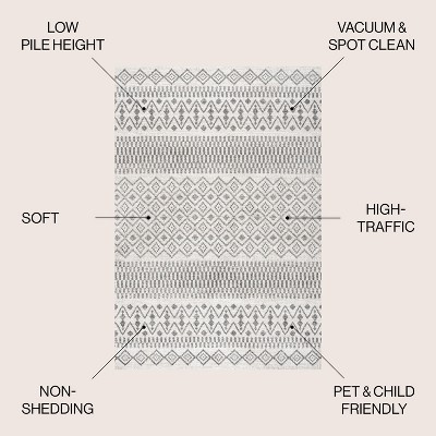 Gray and Cream Geometric Pattern Synthetic Area Rug