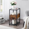 VECELO Wooden Side Table, Modern Narrow Nightstand with Drawer and Shelf for Bedroom Office,Tempered Glass, Black/Brown - 2 of 4