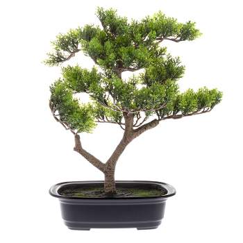Nature Spring 14.5-Inch Artificial Bonsai Tree - Faux Pine Bonsai Topiary for Desk, Tables, or Shelves, Realistic Plastic Greenery and Ceramic Planter