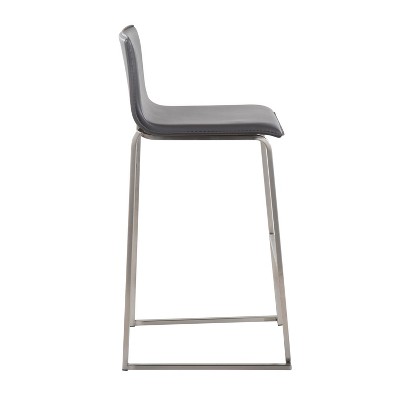 Elegant Stainless Steel and Grey Faux Leather Barstools - Set of 2