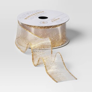 18' Christmas Modern Warmth Premium Ribbon Gold Glitter on Sheer - Wondershop™ - 1 of 3