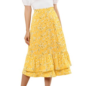 INSPIRE CHIC Women's Chiffon Elastic Waist Ruffle Tiered Flowy Midi Floral Printed Skirts - 1 of 4