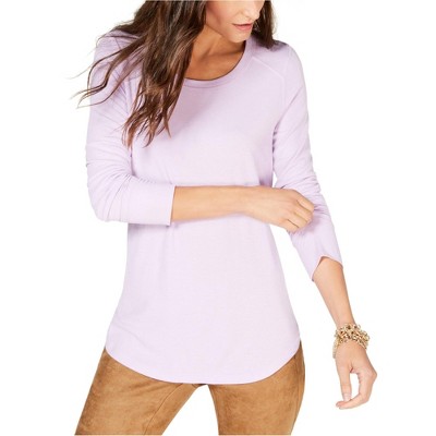 I.N.C International Concepts Womens Ribbed Basic T-Shirt, Purple, Large