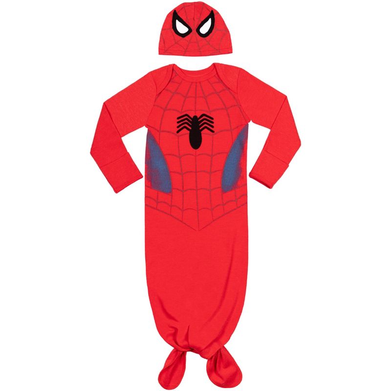 Marvel Spider-Man Baby Sleeper Gown and Hat Newborn to Infant , 1 of 8